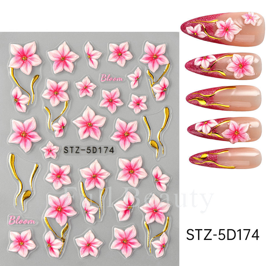 Stickers ongles adhésifs 3D embossé style ins
