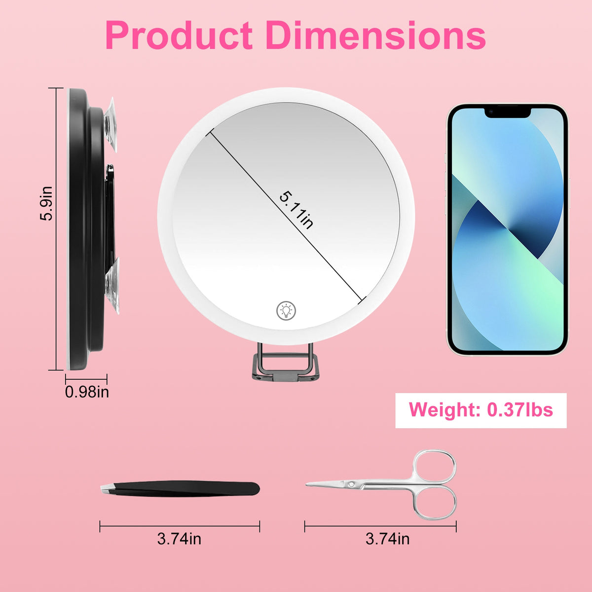 White-Black Options -- Miroir grossissant 1Pc 30X avec lumière pour cadeau 3 couleurs Dimmable Bri