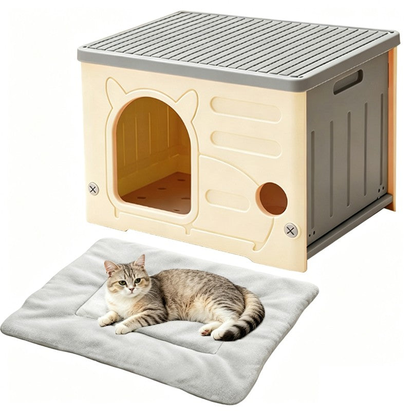 Cat House Cave All-Weather Outdoor Insulated Waterproof Pet Kennel Shelter UK