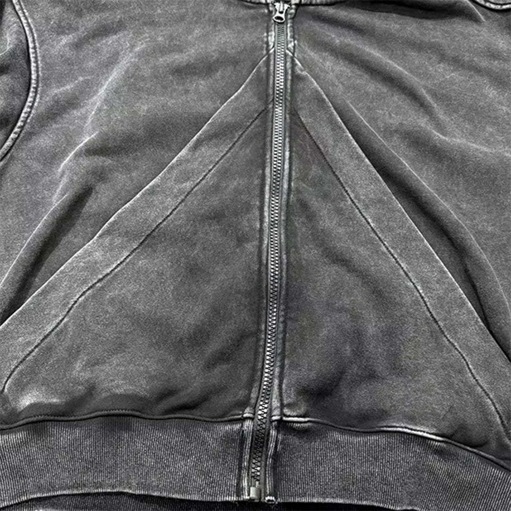Style américain Vintage Lavé-et-détresse Cardigan Zip-up Hoodie