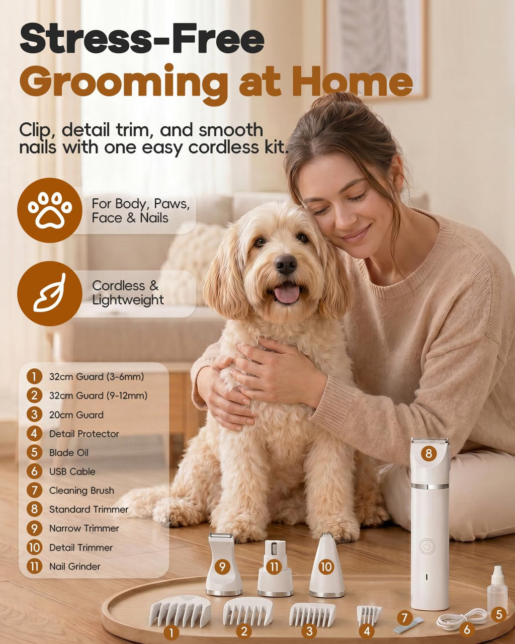 Clippers de chien Kit de grooming Cheveux Clipper-Low Noise Paw Trimmer- Rechargeable - Quis sans fil