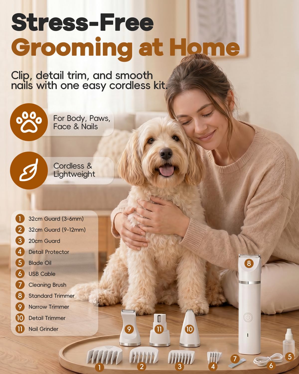 Clippers de chien Kit de grooming Cheveux Clipper-Low Noise Paw Trimmer- Rechargeable - Quis sans fil