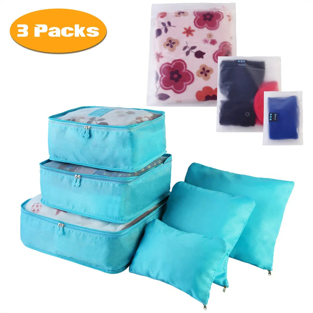 9Pcs Set Sacs de rangement Sacs de voyage résistant à l'eau Organisateur de bagages Vêtements Emballage Cu