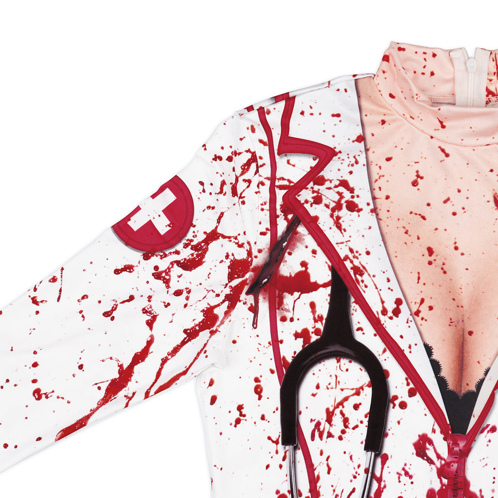 European And American Halloween Infirmière Zombie ronde Col mince manches longues robe