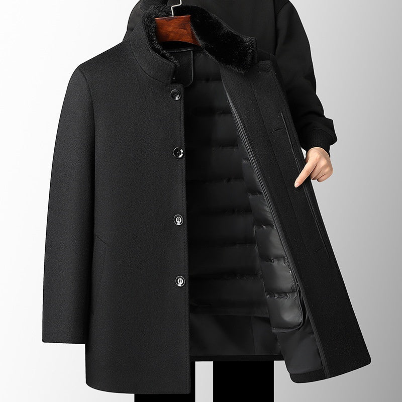 Laine pour hommes Pardessus Automne et hiver Épaisseur mi-long Linge de plume amovible