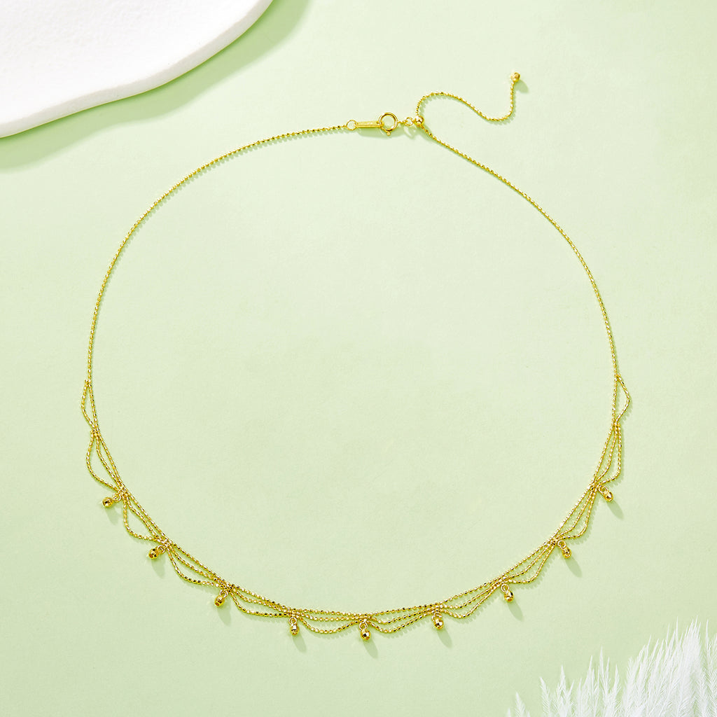 S925 Collier perlé multi-couche en argent sterling pour femmes 45cm réglable 2,6g Lightweigh