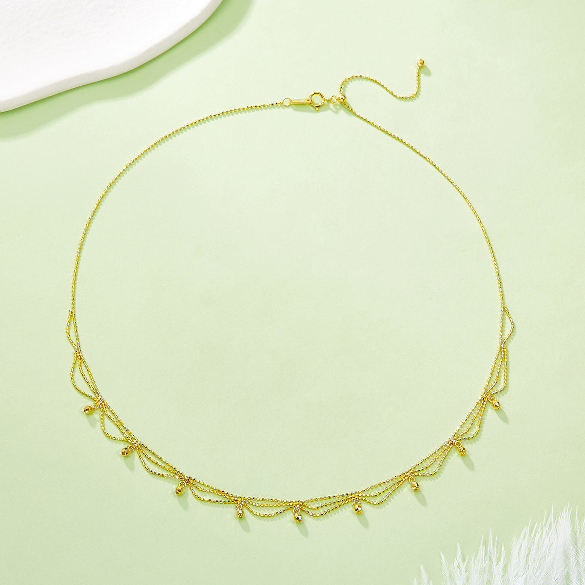 S925 Collier perlé multi-couche en argent sterling pour femmes 45cm réglable 2,6g Lightweigh