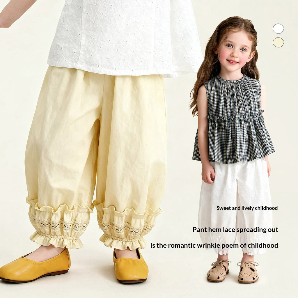 Pantalons casual pour enfants Bloomers à volant en dentelle à double couche