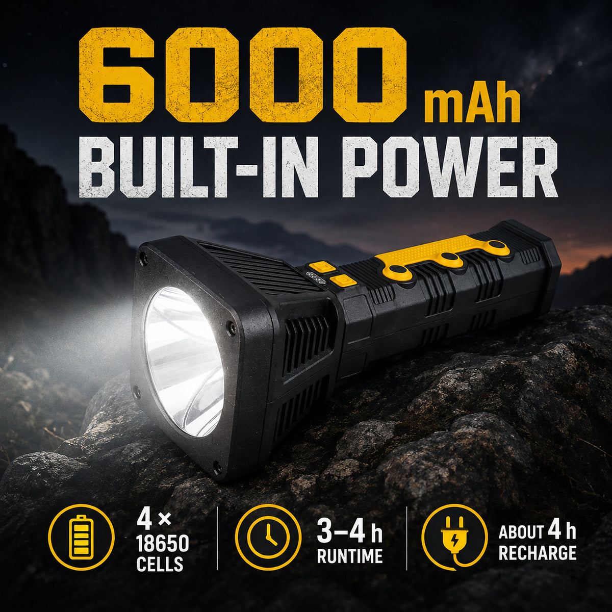 Affichage de batterie rechargeable Power Bank Fonction Type C LED lampe de poche W5187 2 Black 1500L