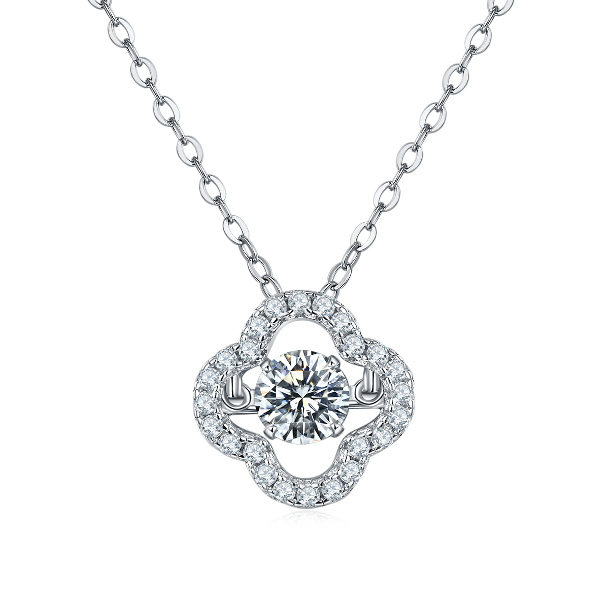 S925 Argent Sterling 0.5ct D Couleur VVS1 Moissanite Collier de trèfle à quatre feuilles 45cm Platinum