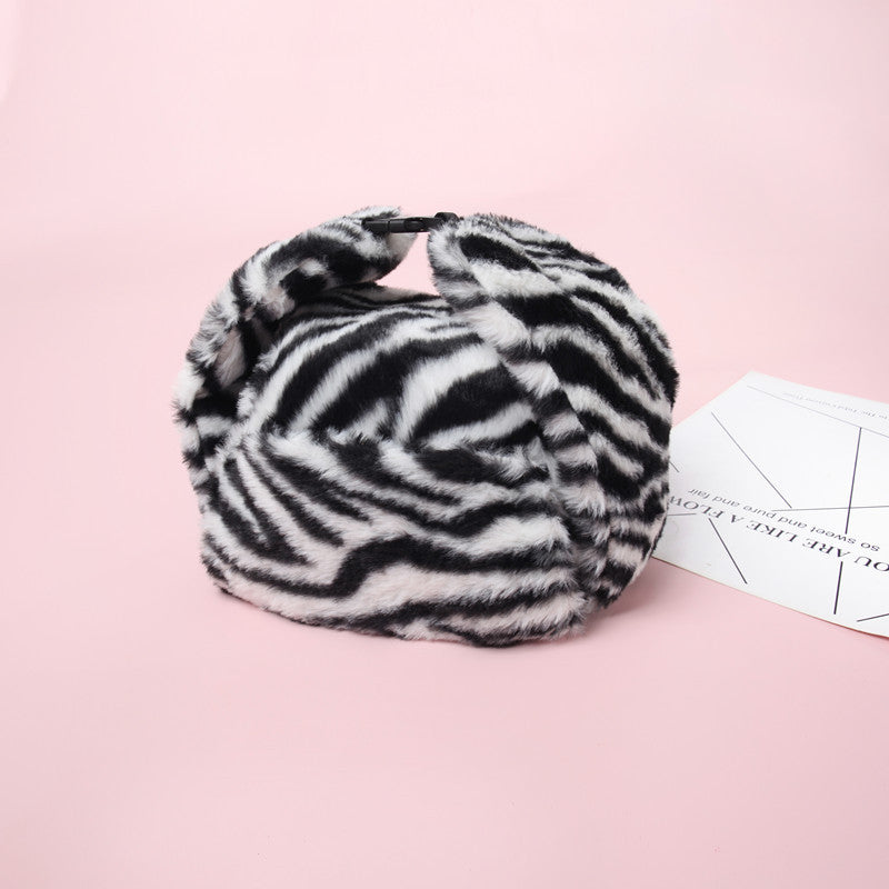 Color-block en peluche rayée Lei Feng Chapeau épais pour hommes et femmes