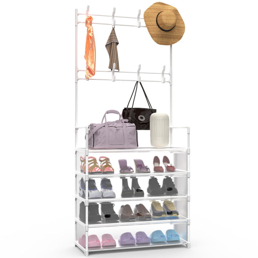 1Pc 5plus résistant à la poussière Hall d'entrée Tree Rack Rack de chaussures avec 8 crochets amovibles Freestan