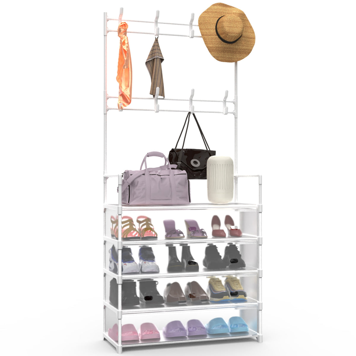 1Pc 5plus résistant à la poussière Hall d'entrée Tree Rack Rack de chaussures avec 8 crochets amovibles Freestan