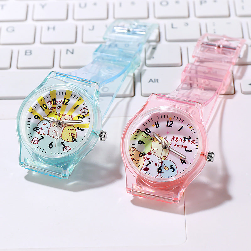 Montre de caricature pour enfants en PVC transparent