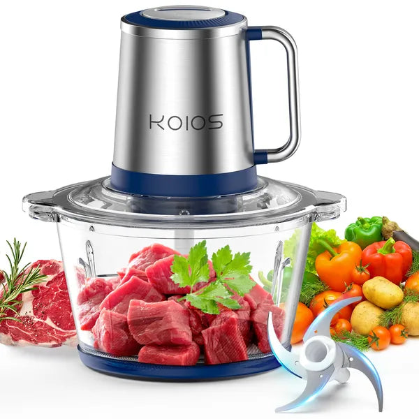KOIOS Electric Food Chopper Processor Vegetables Meat Grinder Mixer 2L Clear Glass Bowl