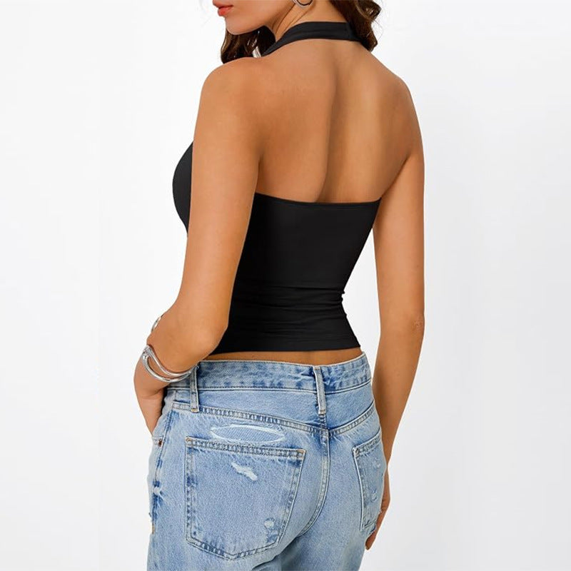 Le haut du réservoir de col Halter couleur solide de style européen et américain