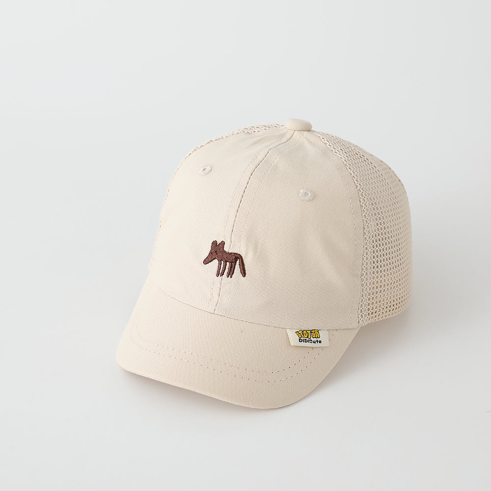 L'été bébé Beige caricature animal brodé Mesh respirant Casquette de baseball est approprié