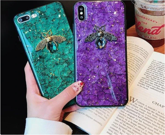 Boîtier de téléphone d'abeille en marbre