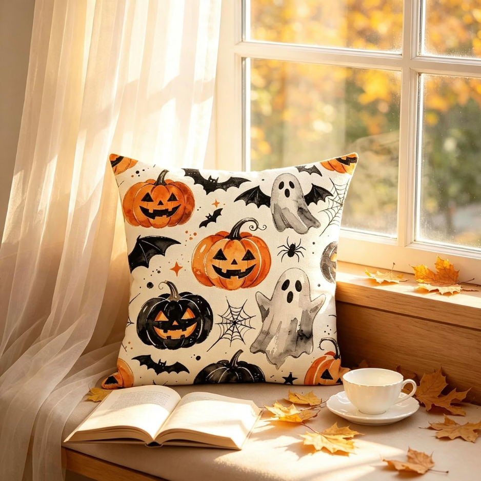 Couverture d'oreiller à jet d'Halloween 18x18 pouce mignon citrouille fantôme décoratif