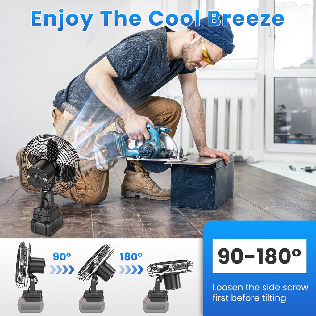 1Pc 9.06 Ventilateur d'emploi portable compatible avec un ventilateur d'atelier sans fil de batterie 21V avec 2 S