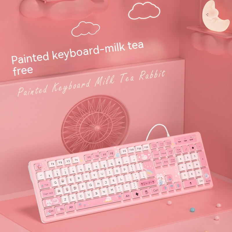 Thé de lait Lapin mignon chocolat filaire clavier