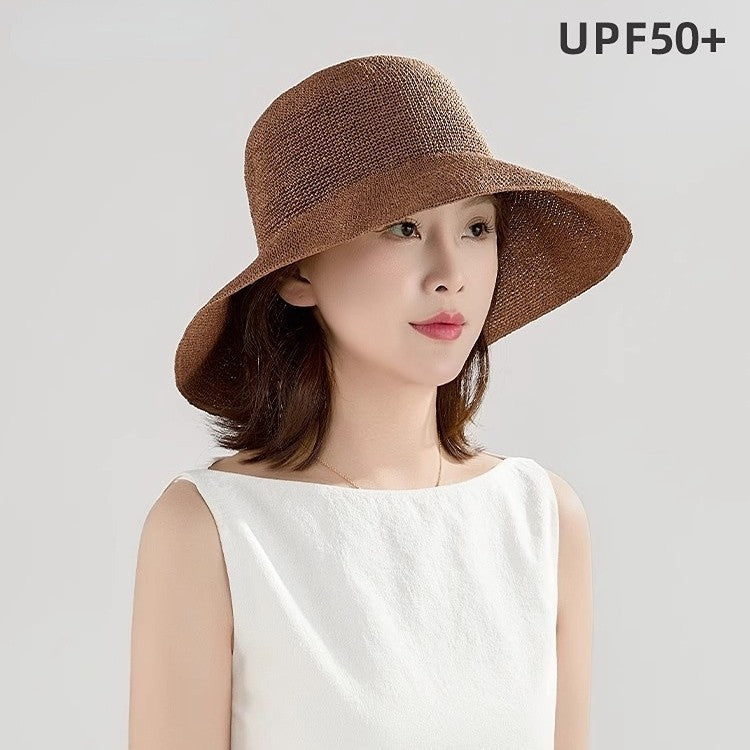Chapeau de paille Femmes Style Chapeau de soleil Grandes têtes Circonférence Chapeau d'été polyvalent