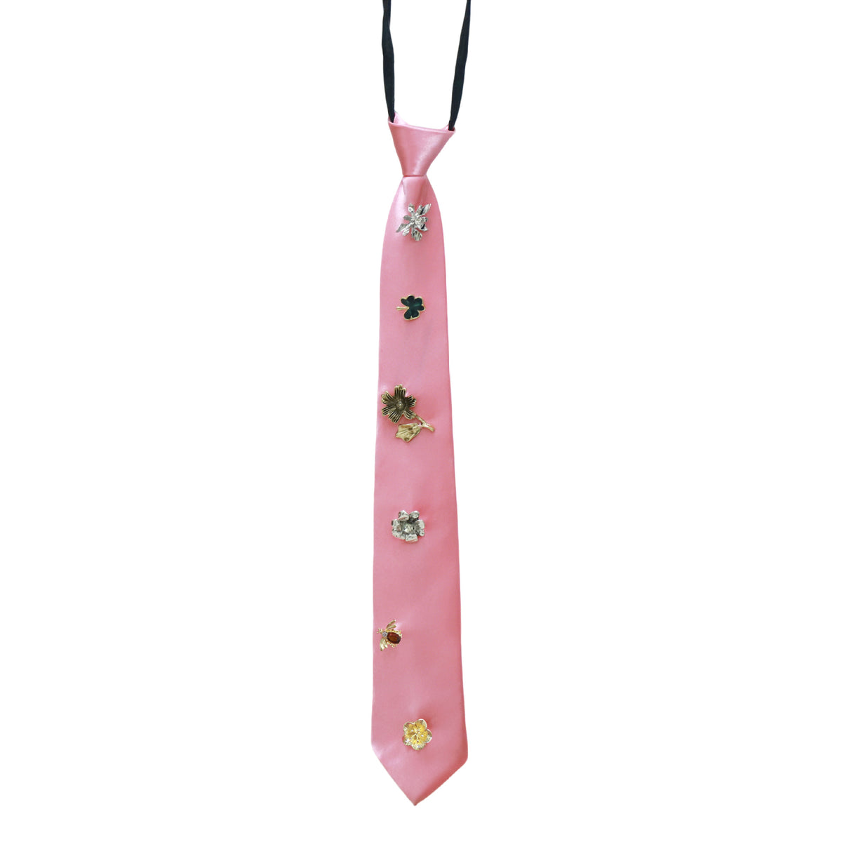 Accessoire aux fleurs en alliage de style rétro avec une cravate rouge et noire