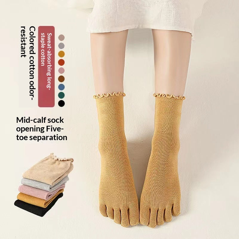 Chaussettes d'orteil en coton de dentelle mi-calf absorbant la sueur et respirant