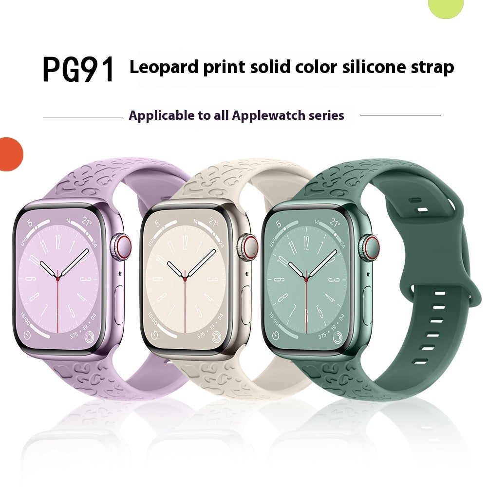 Applicable à Iwatch1-9 Generationultra3 Solid Color Leopard 8 mots Bracelet en silicone Buckle