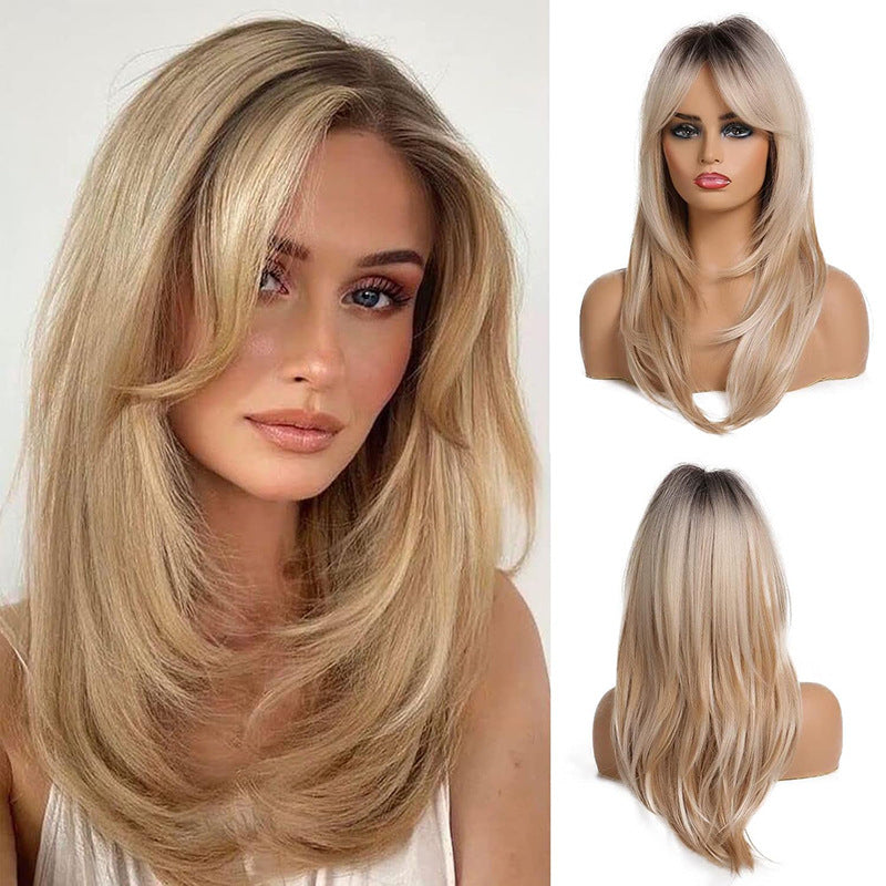 Femmes Figure-8 Bangs Noir à gris Ombre longue droite cheveux synthétiques