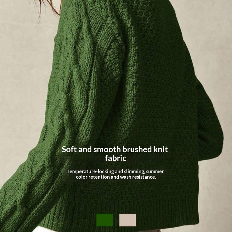 Cable-knit Cardigan Femmes Col d'équipage Veste de sweater courte