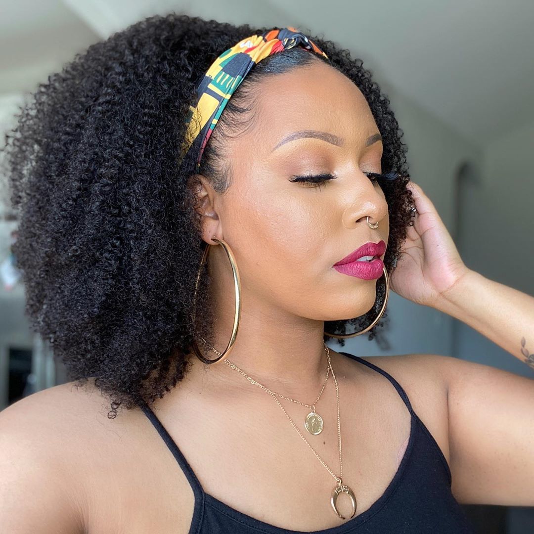 African lady black twisted headband fluffy explosion wig