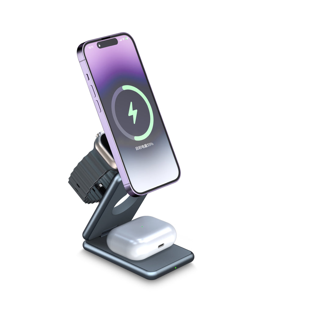 Aluminium Alliage pliant Support de charge sans fil Casque d'écoute pour téléphone portable Trois en un 1
