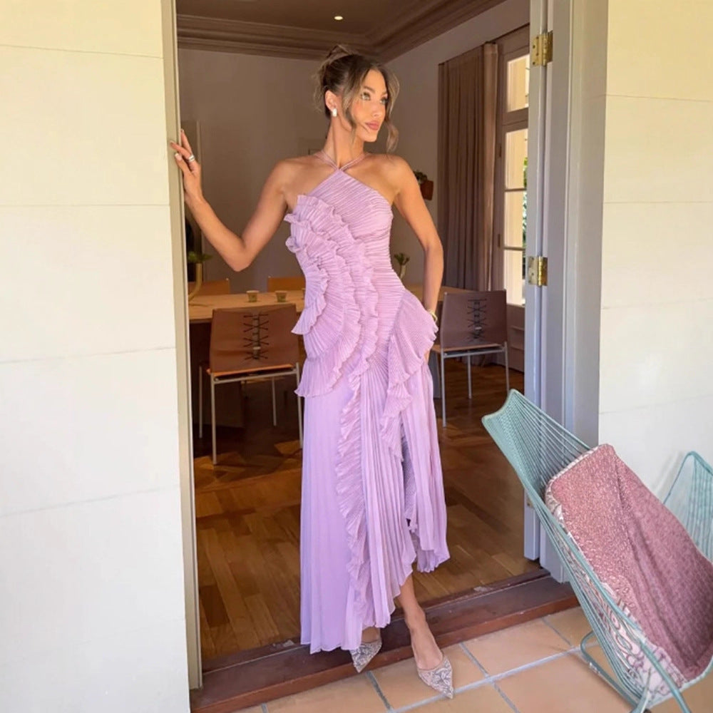 Robe sans dos sexy à col haltère pour femmes