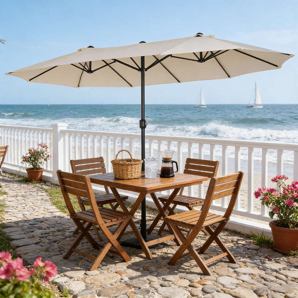 15ft Parapluie de patio marché extérieur double-câble Extra grand parapluie avec poignée pour
