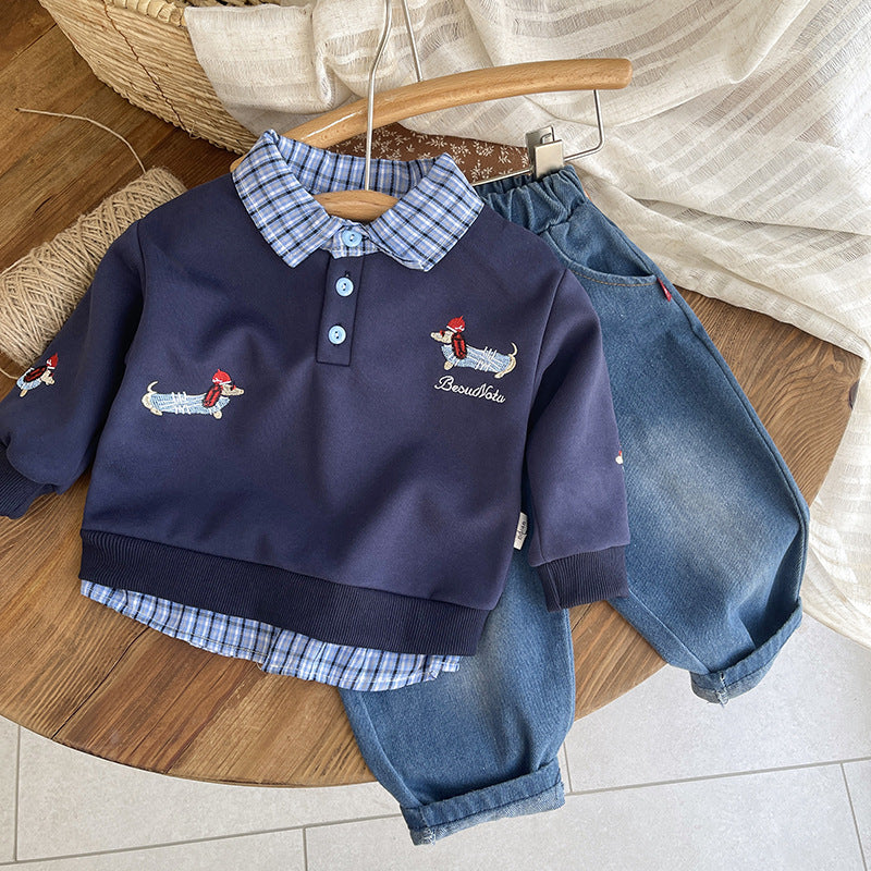 Boys' Faux Two-Piece Hoodie Set