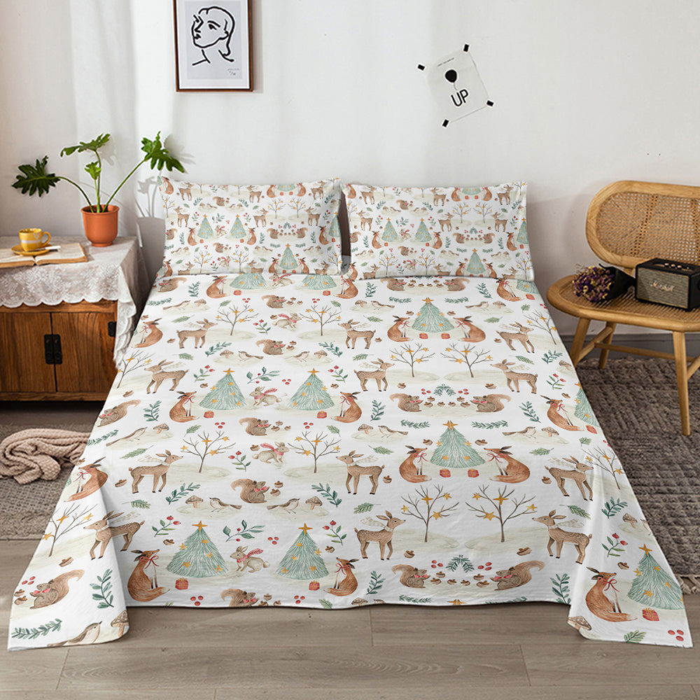 Ensemble de feuilles enfants - Cute Deer Fox 4 pièces Soft Microfibre Cartoon Style Feuilles de lit pour garçons G