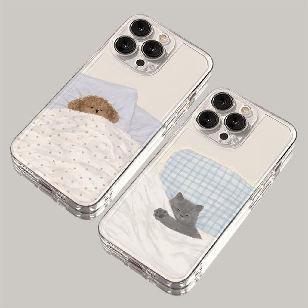 Motif de chiot chat pour les amoureux Cas de téléphone transparent