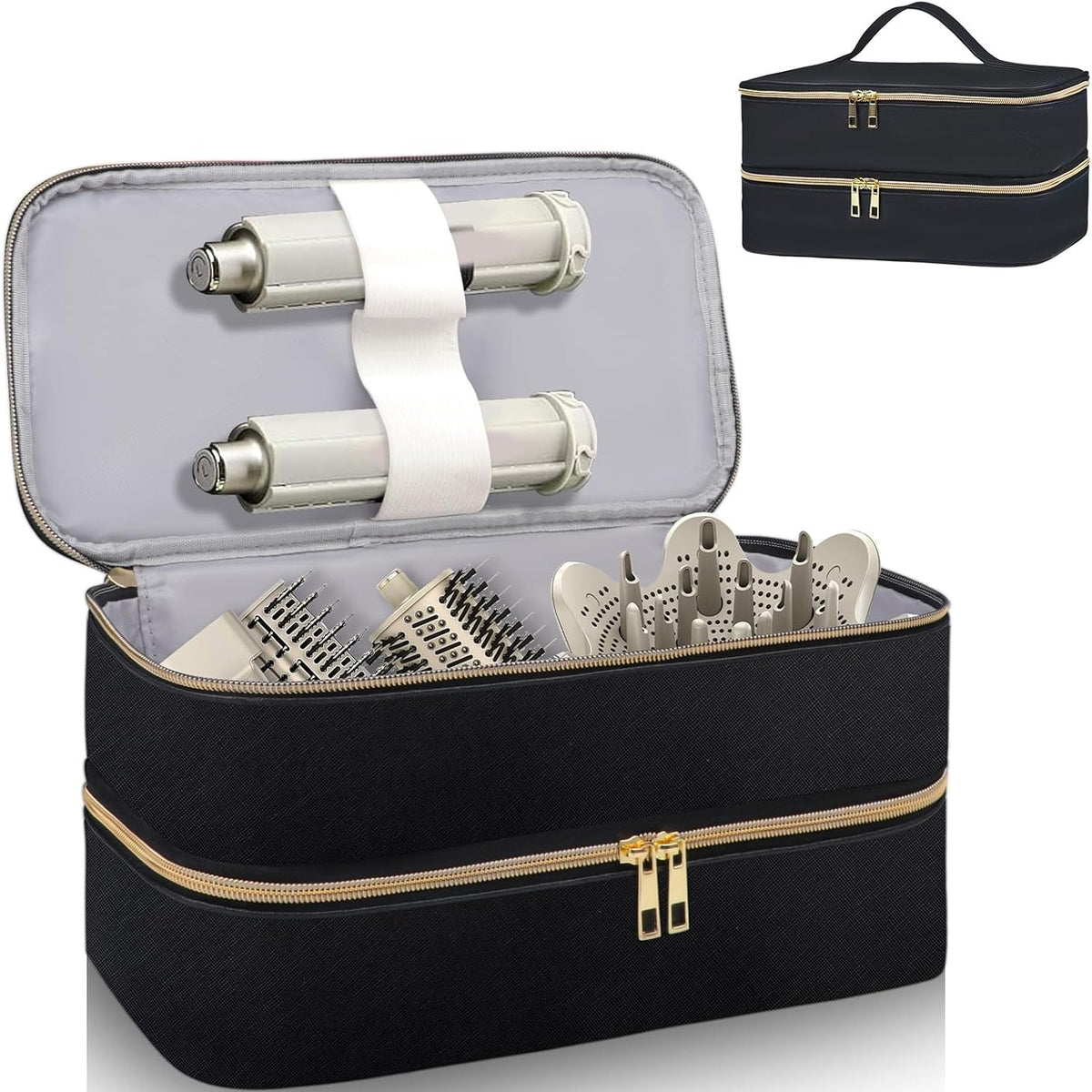Sac de rangement portable double couche pour souffleurs capillaires et fers de curling