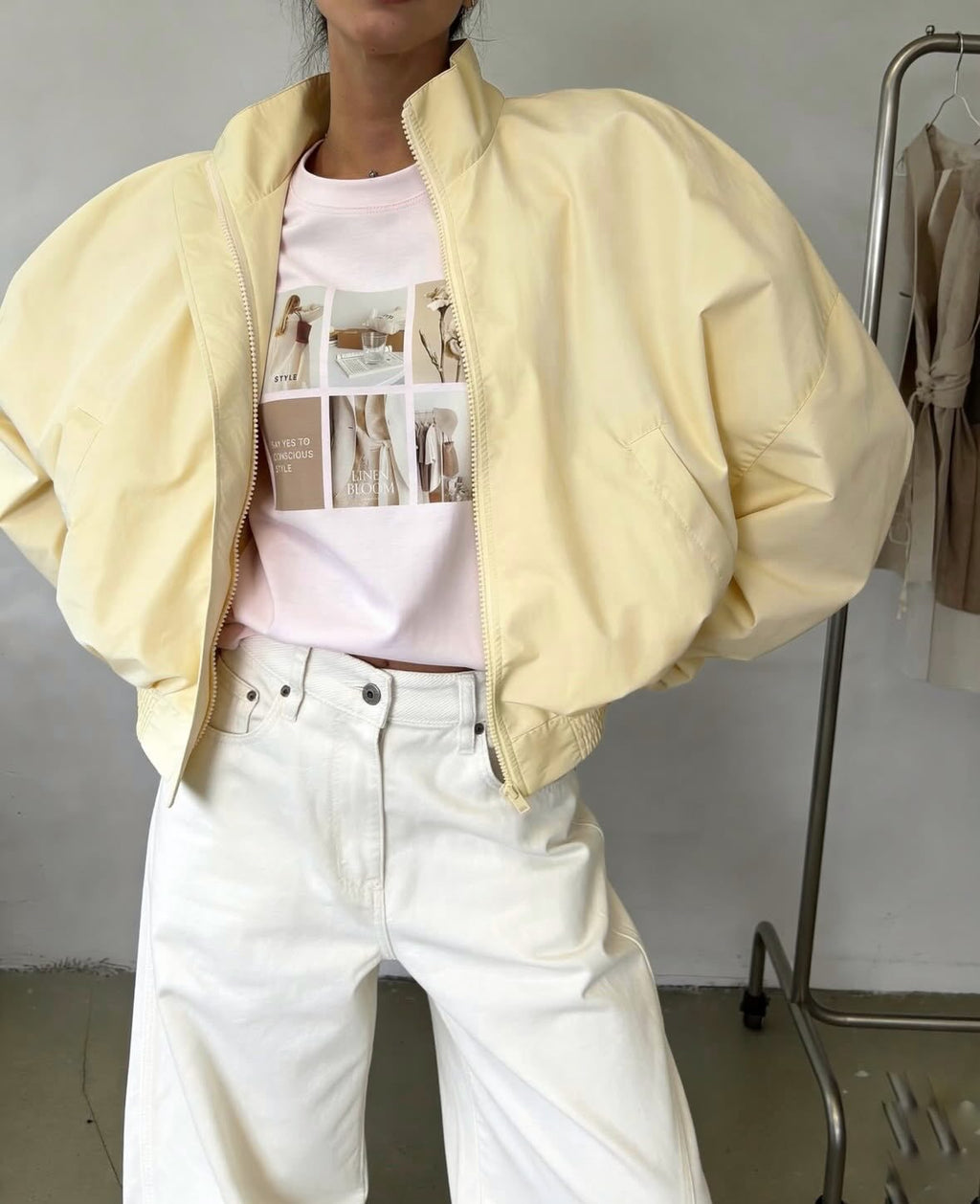 Stand Collier Zip Up Cropped Bomber Jacket