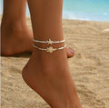 Beach Vacation Style Shell and Starfish Perled Anklet Set