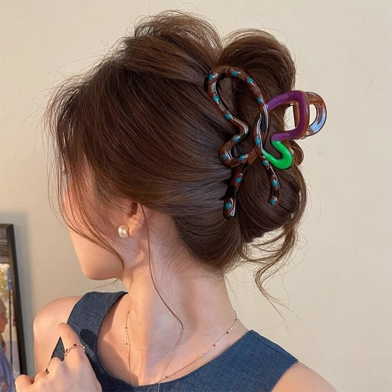 Couleur contrastée sophistiquée Clip de cheveux Polka-Dot Bow pour les femmes