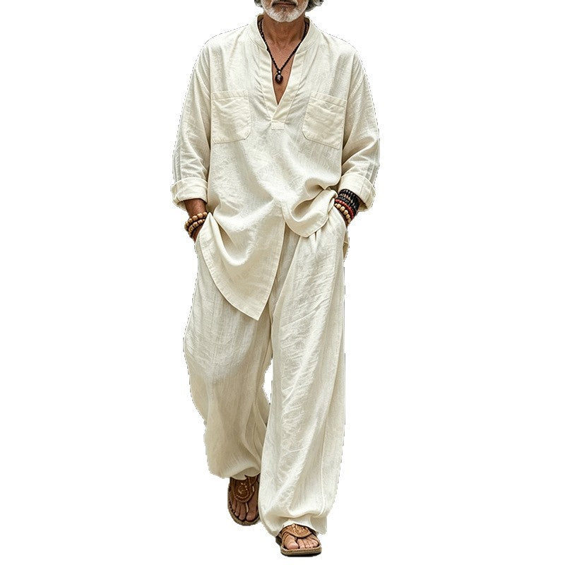 Ensemble de pantalons de sport occasionnels en V-Neck à manches longues pour hommes