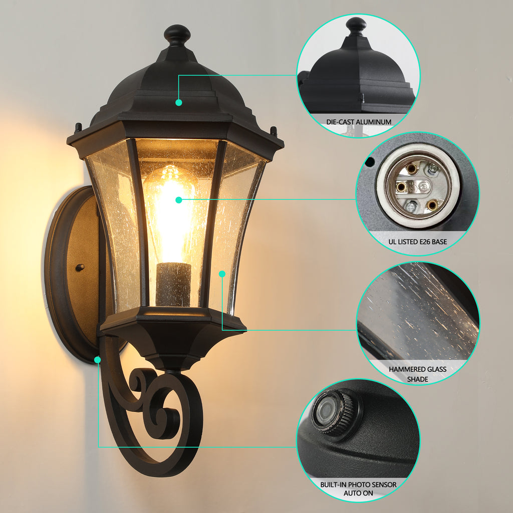 1-Pack Vintage mur-monté lumière de lanterne extérieure – Élégant métal noir sconce pour porch