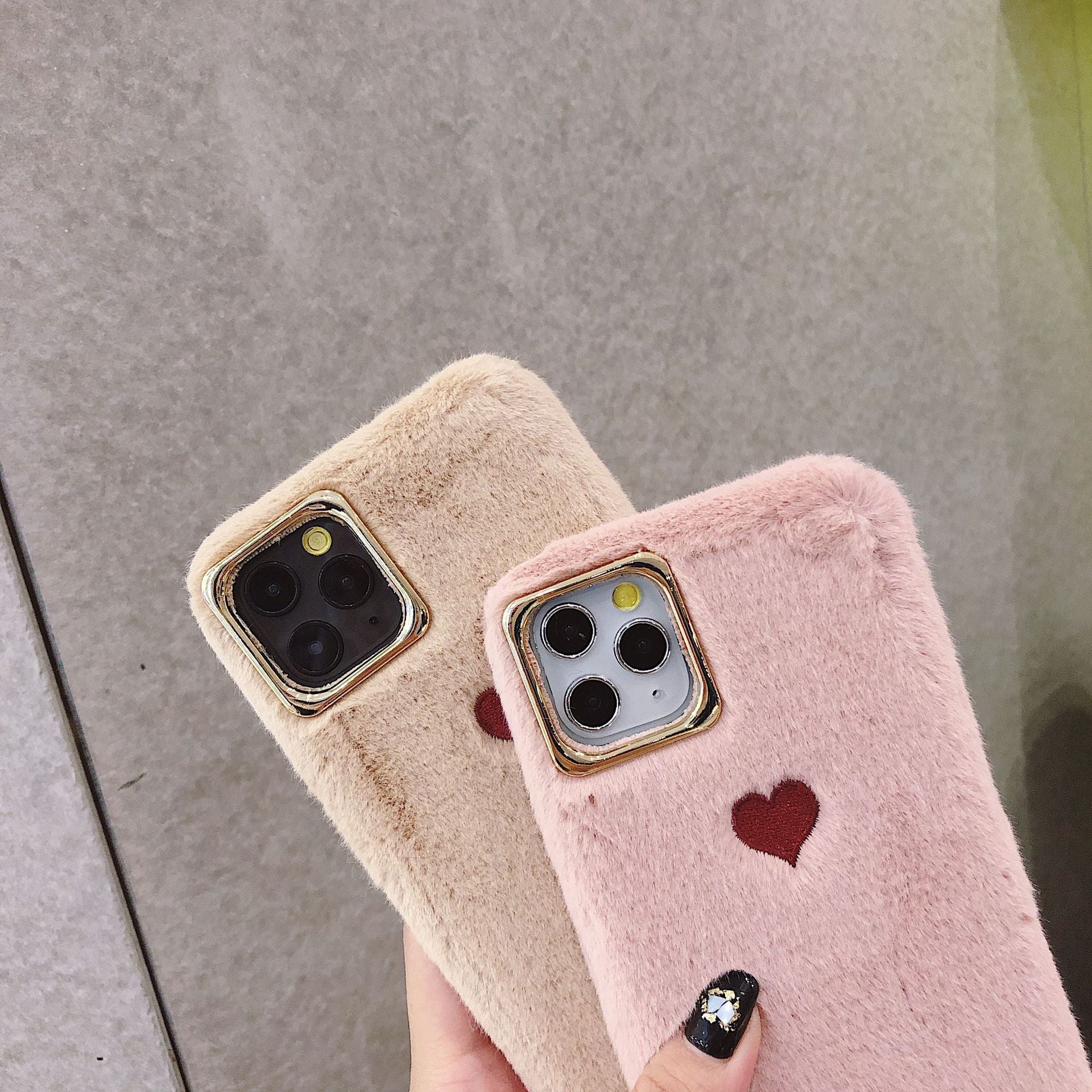 Automne et hiver petit amour chaud peluche téléphone étui