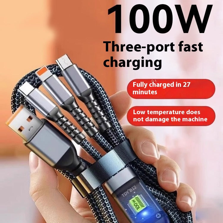 Câble de données de téléphone mobile Affichage numérique d'un à trois avec une légère charge rapide de trois en un C