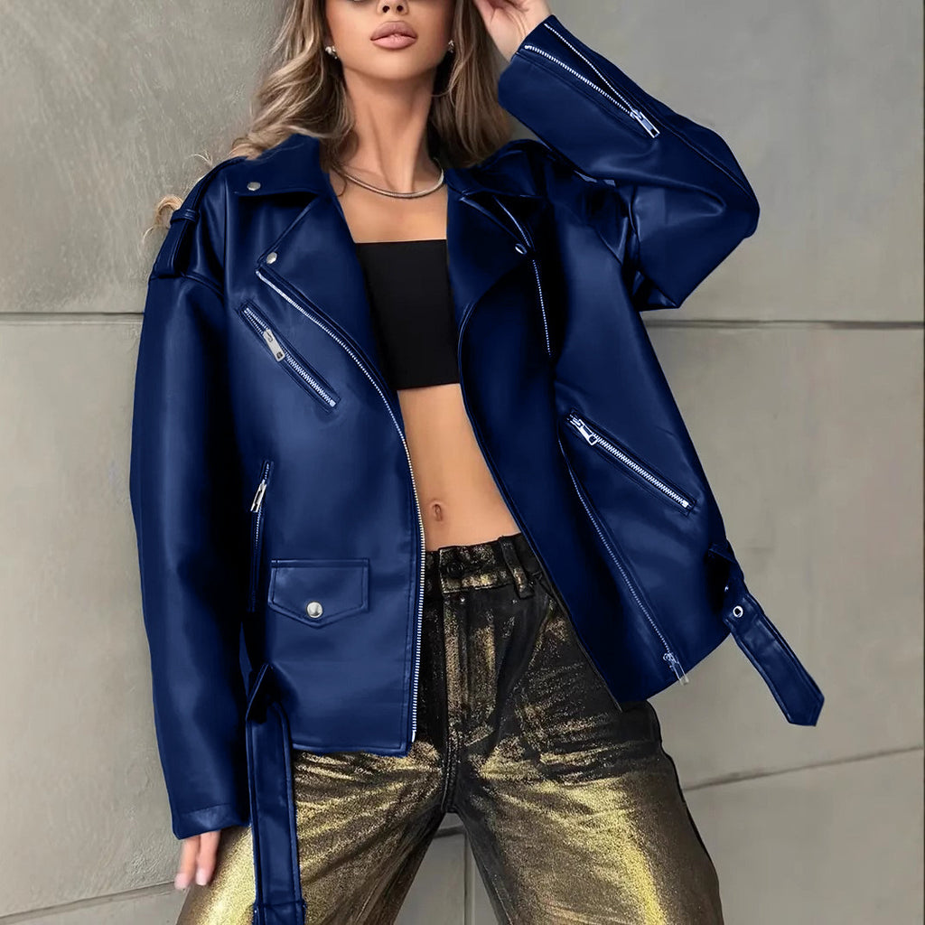 Veste en cuir biker pour les femmes Boyfriend-Style