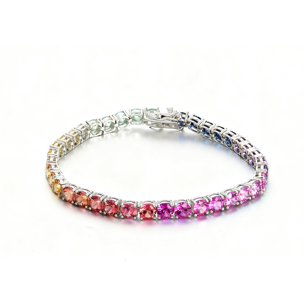 S925 Argent Sterling 5mm Rainbow Lab-Grown Gemstone Bracelet de tennis pour femmes Platinum Pla