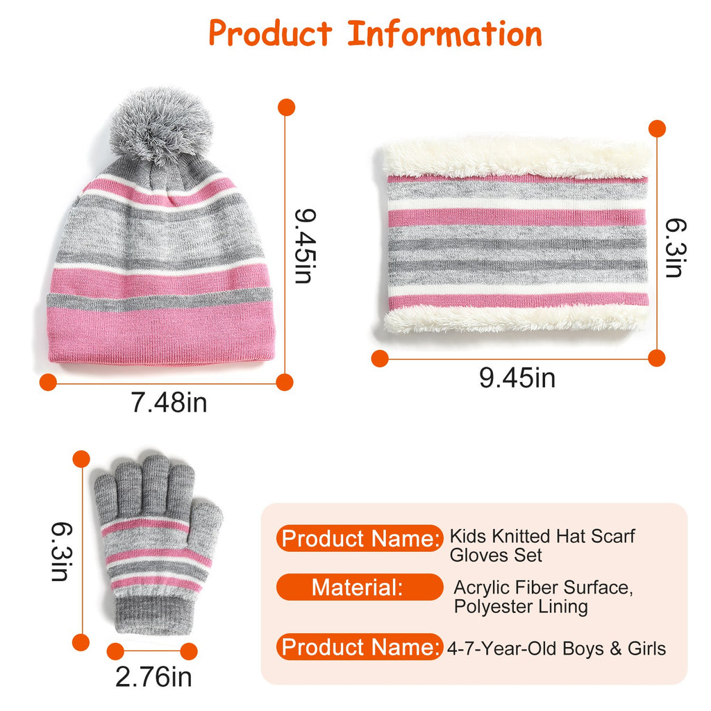 1Set Winter Kids Chapeau tricoté Gants 3Pcs Garçons Filles Bonnet d'hiver chaud Chapeau et Gants