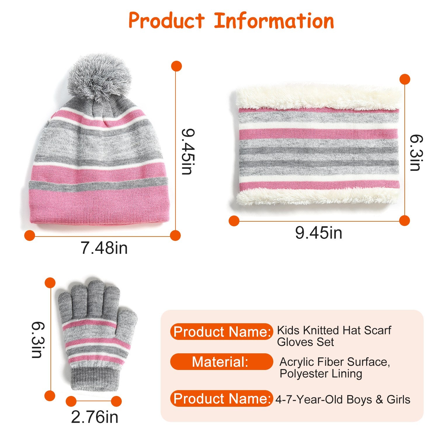 1Set Winter Kids Chapeau tricoté Gants 3Pcs Garçons Filles Bonnet d'hiver chaud Chapeau et Gants